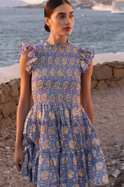 Oliphant Smocked Flirty Short- Mughal Blue