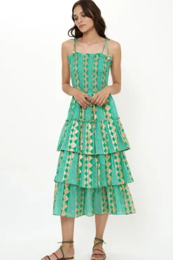 Oliphant Smocked Tie Strap Midi- Ascot Teal