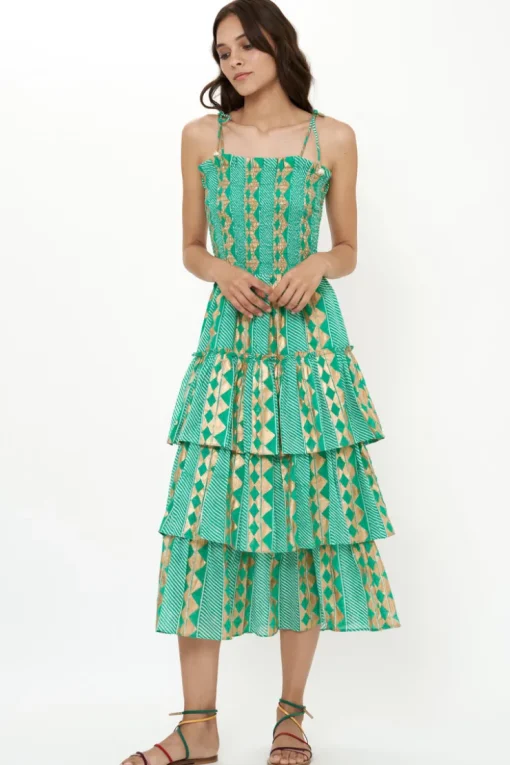 Oliphant Smocked Tie Strap Midi- Ascot Teal