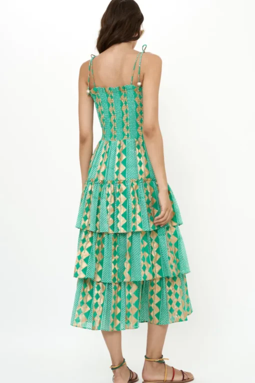 Oliphant Smocked Tie Strap Midi- Ascot Teal