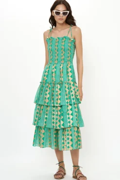 Oliphant Smocked Tie Strap Midi- Ascot Teal