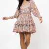 Oliphant Smocked Waist V-Neck Mini- Montenegro Coral