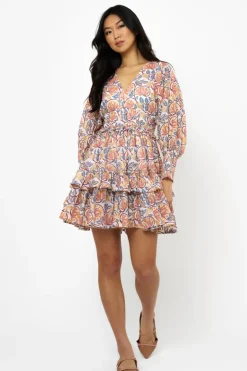 Oliphant Smocked Waist V-Neck Mini- Montenegro Coral
