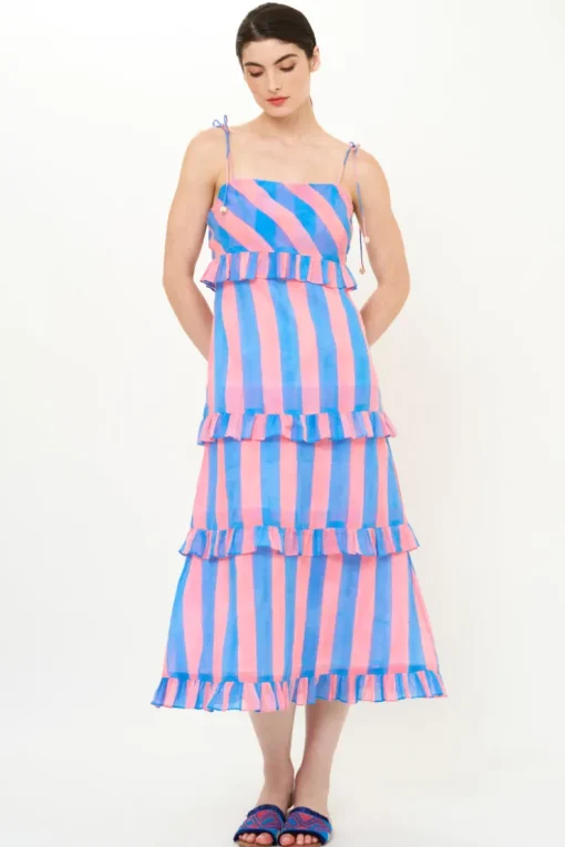 Oliphant Tie Strap Ruffle Midi- Cabana Pink