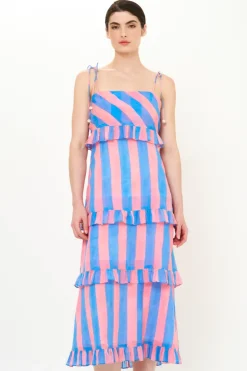 Oliphant Tie Strap Ruffle Midi- Cabana Pink