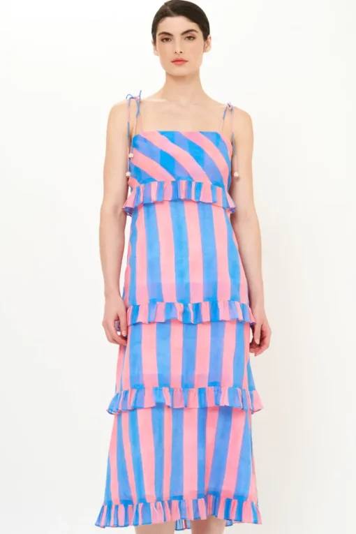 Oliphant Tie Strap Ruffle Midi- Cabana Pink
