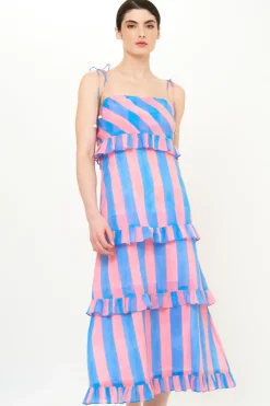 Oliphant Tie Strap Ruffle Midi- Cabana Pink