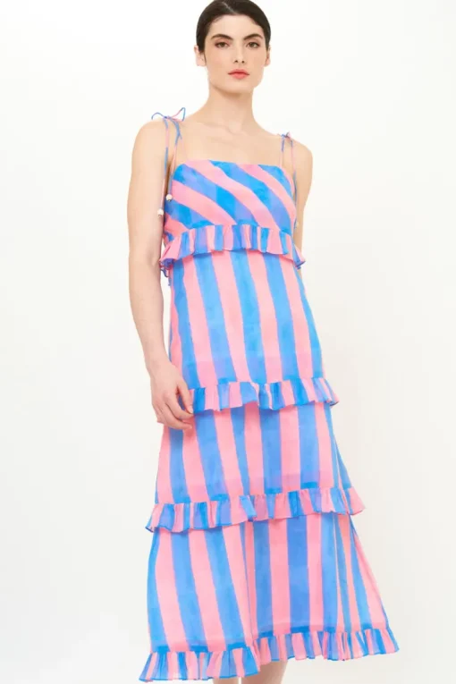 Oliphant Tie Strap Ruffle Midi- Cabana Pink