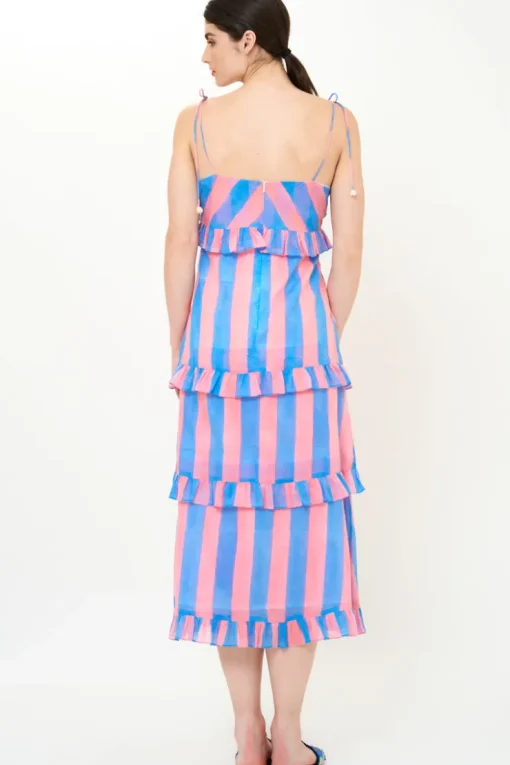 Oliphant Tie Strap Ruffle Midi- Cabana Pink