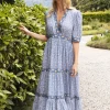 Oliphant V-Neck Cuffed Maxi- Budapest Blue