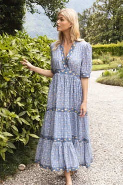 Oliphant V-Neck Cuffed Maxi- Budapest Blue
