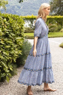 Oliphant V-Neck Cuffed Maxi- Budapest Blue