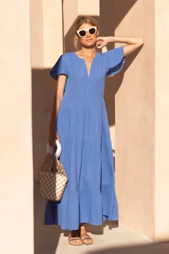 Oliphant V-Neck Maxi- Bermuda Blue