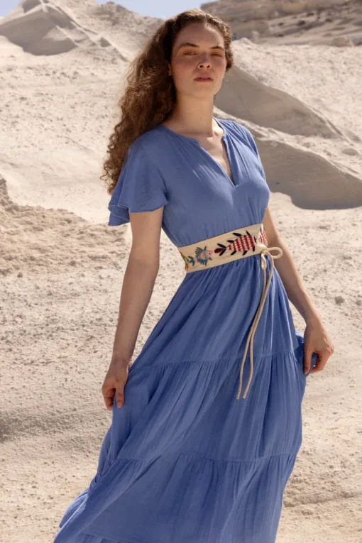 Oliphant V-Neck Maxi- Bermuda Blue