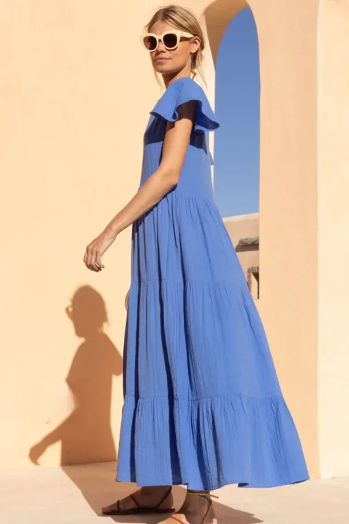 Oliphant V-Neck Maxi- Bermuda Blue