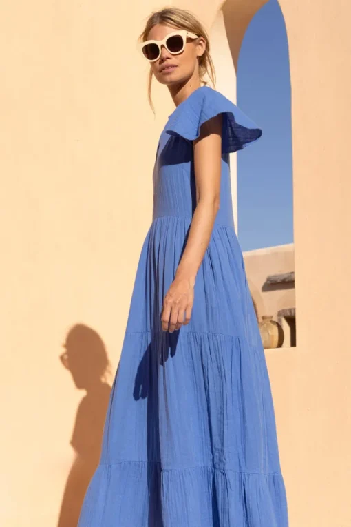 Oliphant V-Neck Maxi- Bermuda Blue