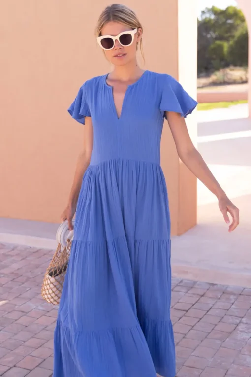Oliphant V-Neck Maxi- Bermuda Blue