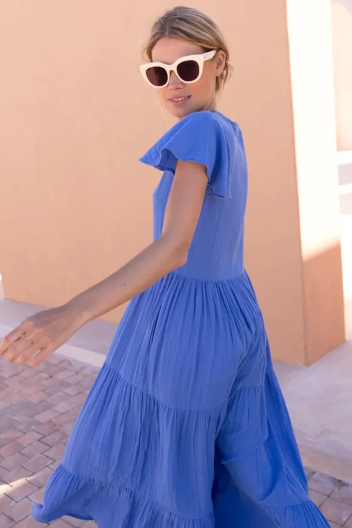Oliphant V-Neck Maxi- Bermuda Blue