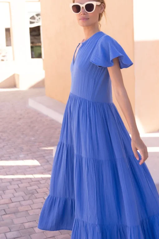 Oliphant V-Neck Maxi- Bermuda Blue