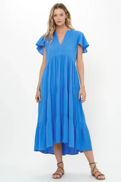 Oliphant V-Neck Maxi- Bermuda Blue