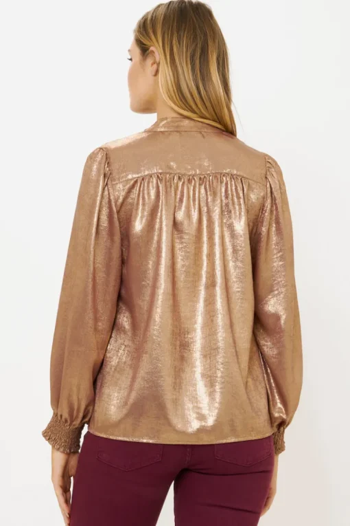 Oliphant V-Neck Pintuck Blouse- Cairo Gold